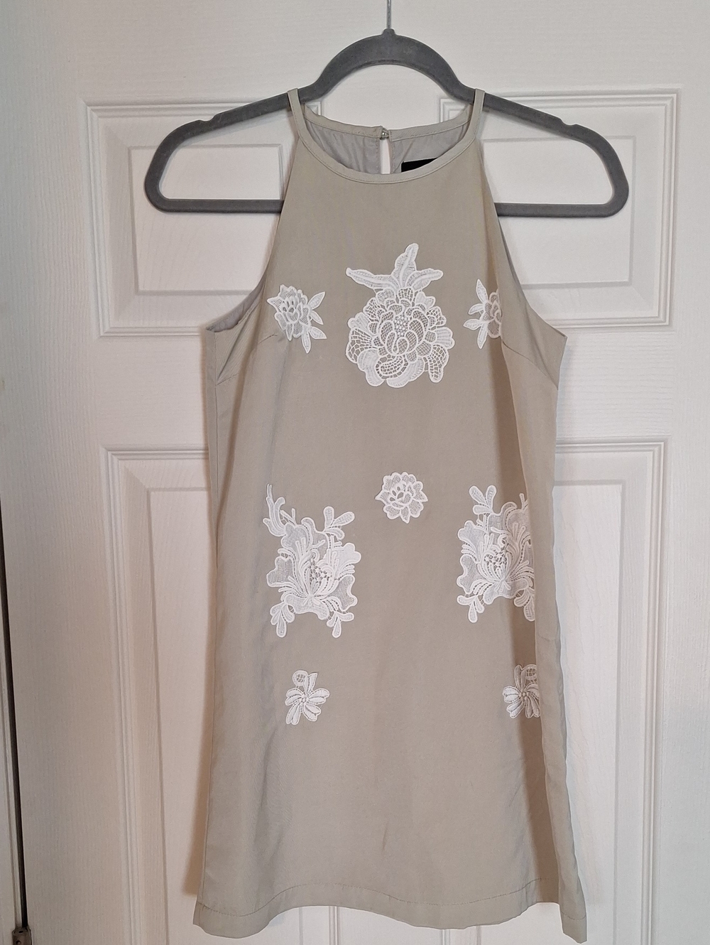Victoria Beckham for Target Beige Halter Mini Dress with White Floral Appliqué